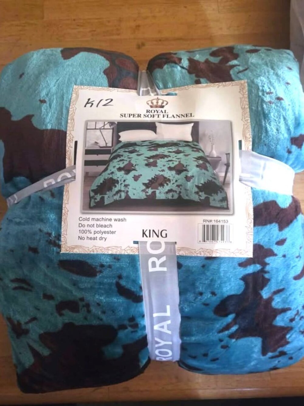 Super Soft Teal & Brown Cow Print Blanket – KING